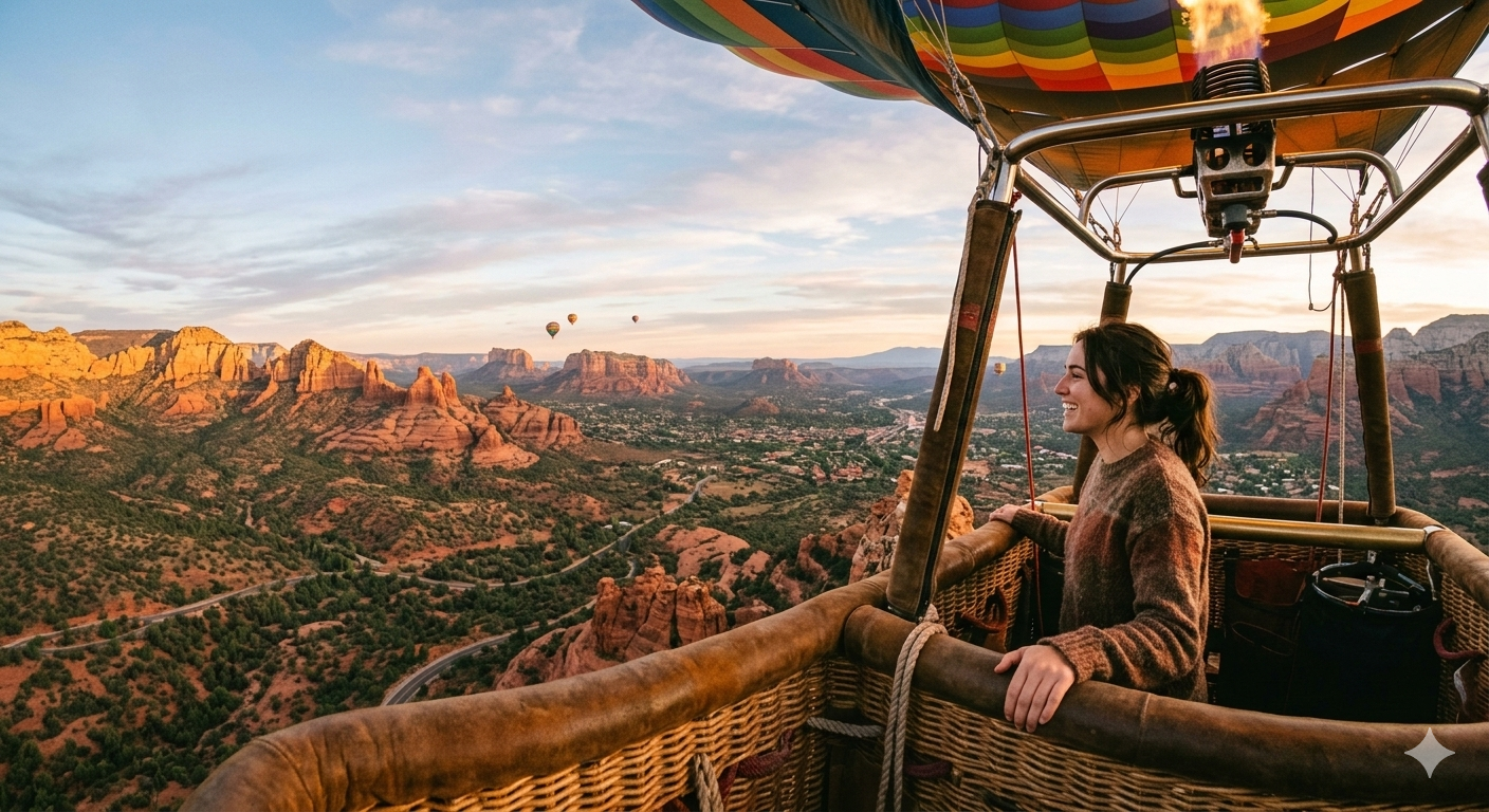 Guest enjoying balloon flight over Sedona