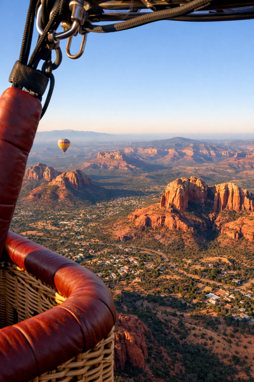 Basket view of Cathedral Rock at golden hour