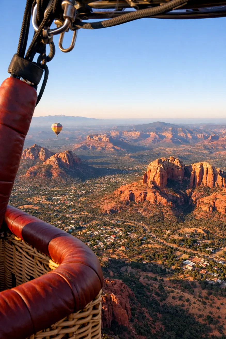 Basket view of Cathedral Rock at golden hour