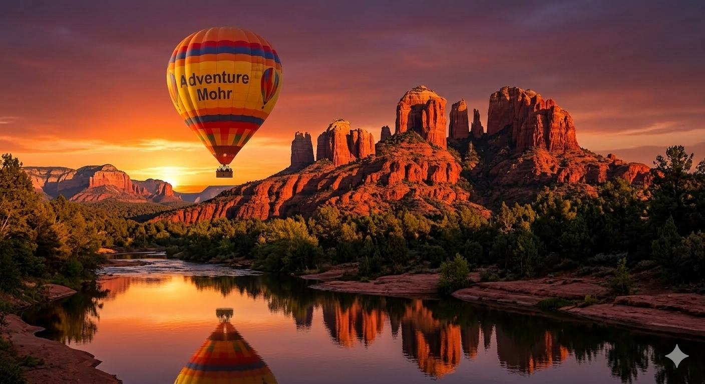 AdventureMohr balloon at sunset over Cathedral Rock